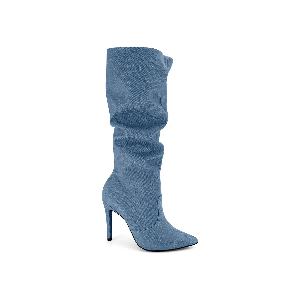 Bota Jeans Arrugada De Taco Delgado Femenina